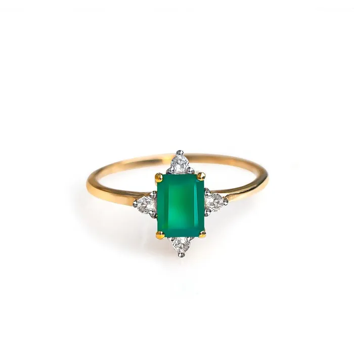 Green Onyx White Topaz 10kt Yellow Gold Minimalist Ring 127 ct tw YoTreasure Rings Green Onyx White Topaz 10kt Yellow Gold Minimalist Ring 127 ct tw YoTreasure Rings
