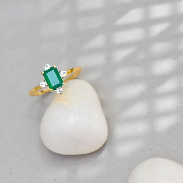 Green Onyx White Topaz 10kt Yellow Gold Minimalist Ring 127 ct tw YoTreasure Rings
