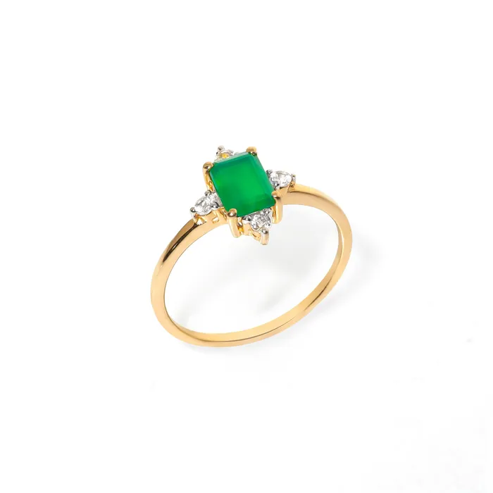 Green Onyx White Topaz 10kt Yellow Gold Minimalist Ring 127 ct tw YoTreasure Rings
