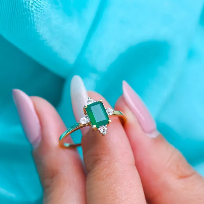 Green Onyx White Topaz 10kt Yellow Gold Minimalist Ring 127 ct tw YoTreasure Rings