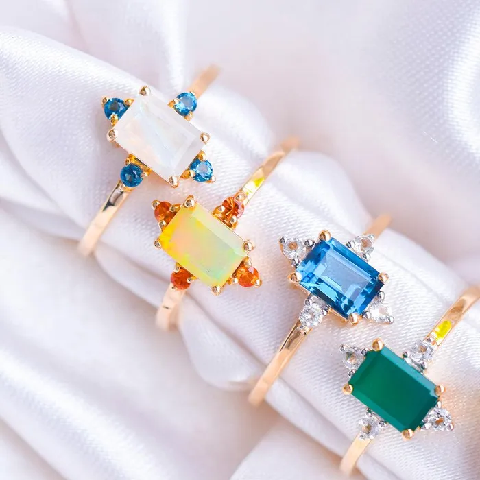 Green Onyx White Topaz 10kt Yellow Gold Minimalist Ring 127 ct tw YoTreasure Rings