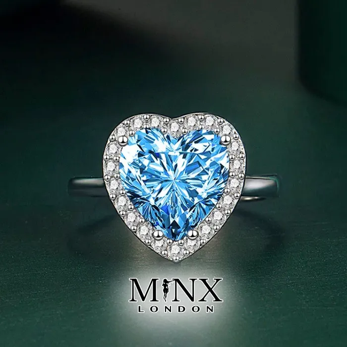 Heart Ring Blue Diamond Ring Heart Rings Heart Shape Ring Diamond Heart Ring Heart Ring with Diamonds Aquamarine Diamond Ring Minx London Rings