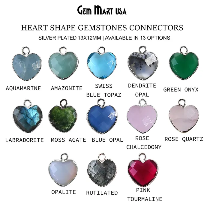 Heart Shape 13x12mm Silver Electroplated Single Bail Gemstone Connector Pendant GemmartUSA Necklaces Heart Shape 13x12mm Silver Electroplated Single Bail Gemstone Connector Pendant GemmartUSA Necklaces