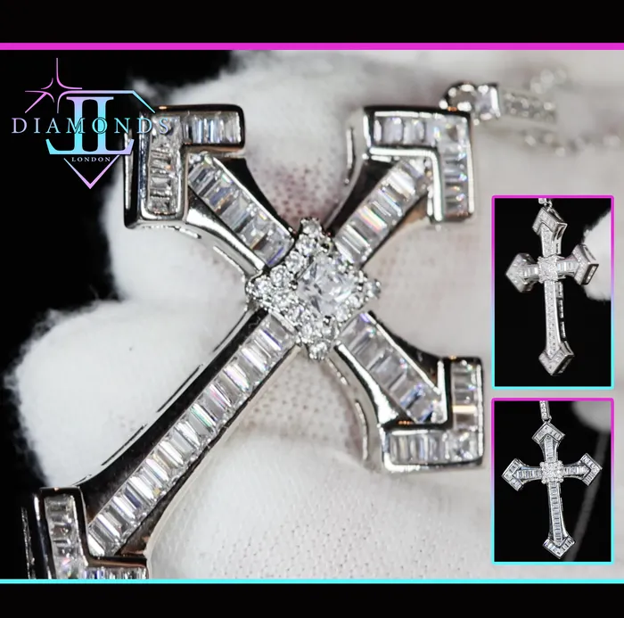 Iced Out Cross Pendant Silver Baguette Diamond Cross Pendant My Store Necklaces Iced Out Cross Pendant Silver Baguette Diamond Cross Pendant My Store Necklaces