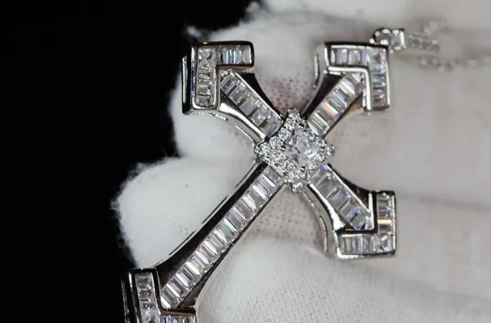 Iced Out Cross Pendant Silver Baguette Diamond Cross Pendant My Store Necklaces