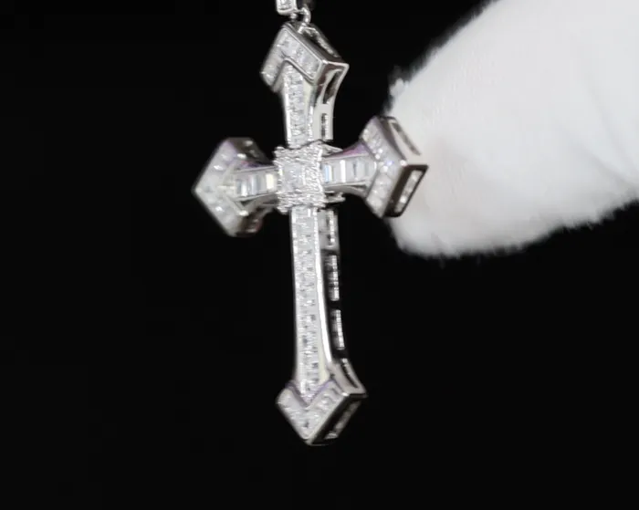 Iced Out Cross Pendant Silver Baguette Diamond Cross Pendant My Store Necklaces