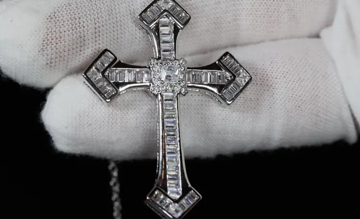 Iced Out Cross Pendant Silver Baguette Diamond Cross Pendant My Store Necklaces