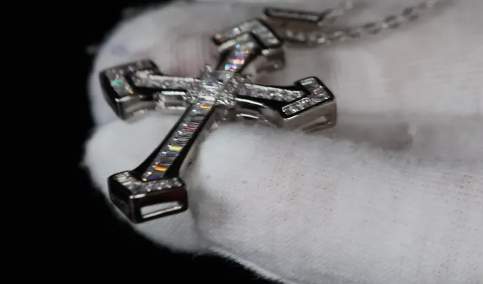 Iced Out Cross Pendant Silver Baguette Diamond Cross Pendant My Store Necklaces