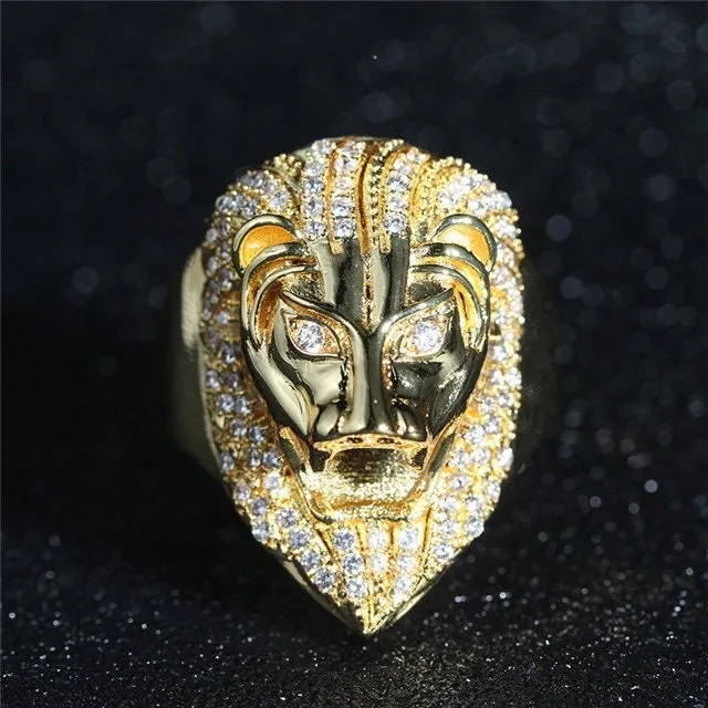 Iced out ring Lion Ring Diamond Lion Ring Leo ring Lion rings Iced Out Lion Ring Sphinx ring Mens Gold Ring Big Gold Ring Lab Diamonds London Rings