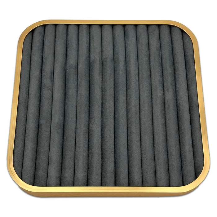 JPI Display Rings 11 58 x 11 58 Gold Brushed Aluminum Gray Velvet 14 Row Ring Display Tray JPI Display Rings 11 58 x 11 58 Gold Brushed Aluminum Gray Velvet 14 Row Ring Display Tray