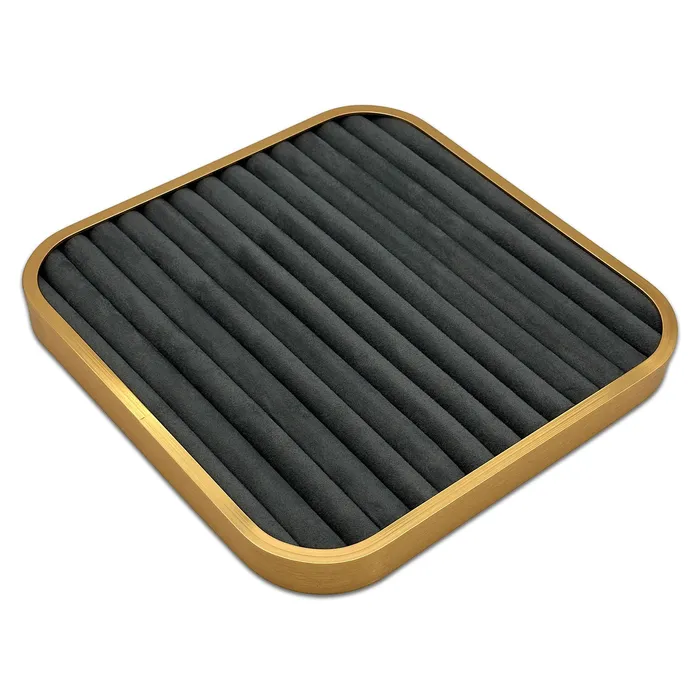 JPI Display Rings 11 58 x 11 58 Gold Brushed Aluminum Gray Velvet 14 Row Ring Display Tray JPI Display Rings 11 58 x 11 58 Gold Brushed Aluminum Gray Velvet 14 Row Ring Display Tray