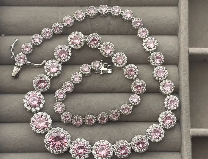 Lab Diamonds London Necklaces Womens Tennis Chain Pink Diamond Necklace Pink Diamond Tennis Chain Womens Diamond Necklace Women Tennis Necklace Wedding Necklace