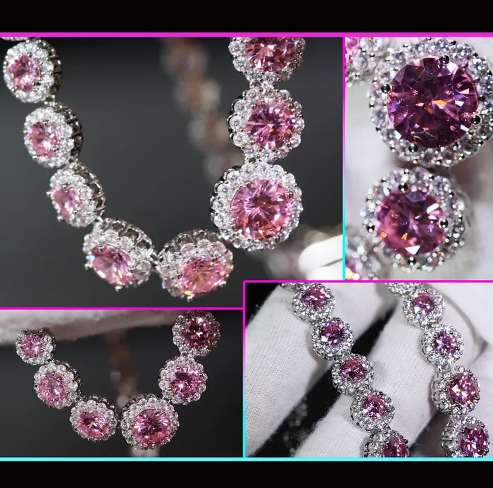 Lab Diamonds London Necklaces Womens Tennis Chain Pink Diamond Necklace Pink Diamond Tennis Chain Womens Diamond Necklace Women Tennis Necklace Wedding Necklace