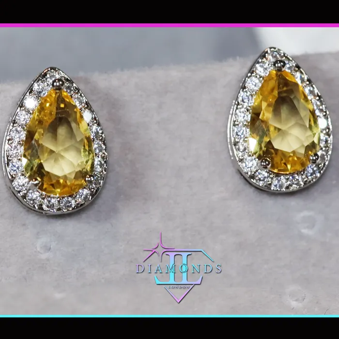 Lab Diamonds London Pear cut diamond earrings womens yellow gemstone ear studs yellow diamond ear studs Earrings