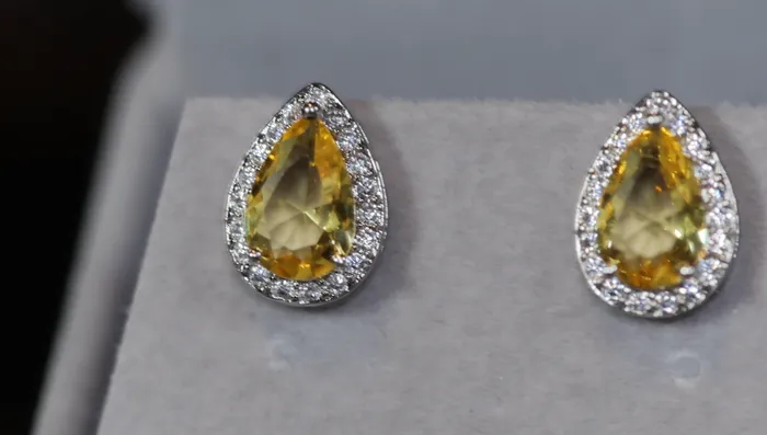 Lab Diamonds London Pear cut diamond earrings womens yellow gemstone ear studs yellow diamond ear studs Earrings