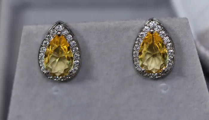 Lab Diamonds London Pear cut diamond earrings womens yellow gemstone ear studs yellow diamond ear studs Earrings