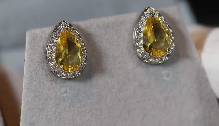 Lab Diamonds London Pear cut diamond earrings womens yellow gemstone ear studs yellow diamond ear studs Earrings