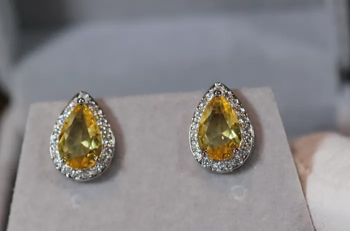 Lab Diamonds London Pear cut diamond earrings womens yellow gemstone ear studs yellow diamond ear studs Earrings