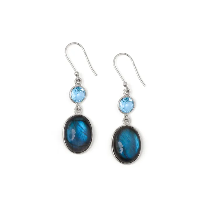 Labradorite Blue Topaz Solid 925 Sterling Silver Dangle Earrings Jewelry YoTreasure Earrings Labradorite Blue Topaz Solid 925 Sterling Silver Dangle Earrings Jewelry YoTreasure Earrings