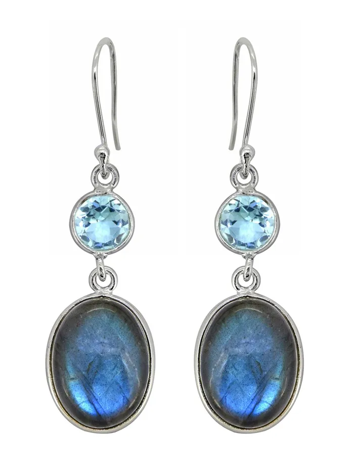 Labradorite Blue Topaz Solid 925 Sterling Silver Dangle Earrings Jewelry YoTreasure Earrings