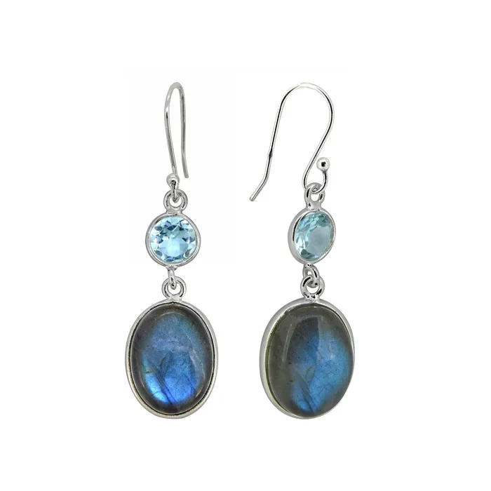 Labradorite Blue Topaz Solid 925 Sterling Silver Dangle Earrings Jewelry YoTreasure Earrings