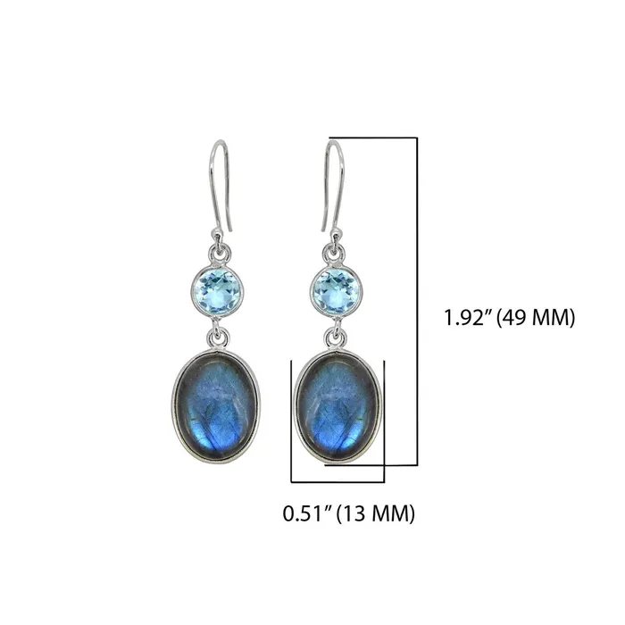 Labradorite Blue Topaz Solid 925 Sterling Silver Dangle Earrings Jewelry YoTreasure Earrings