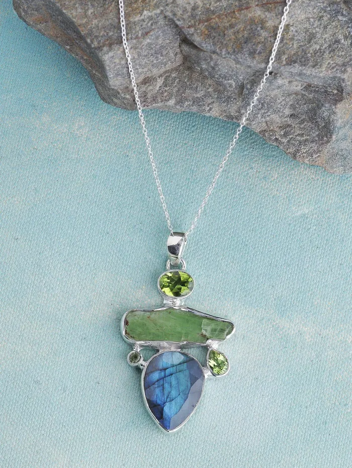 Labradorite Green Kyanite Solid 925 Sterling Silver Pendant Necklace YoTreasure Necklaces