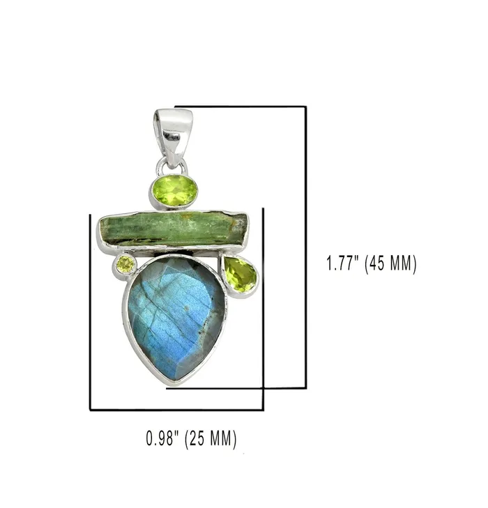 Labradorite Green Kyanite Solid 925 Sterling Silver Pendant Necklace YoTreasure Necklaces