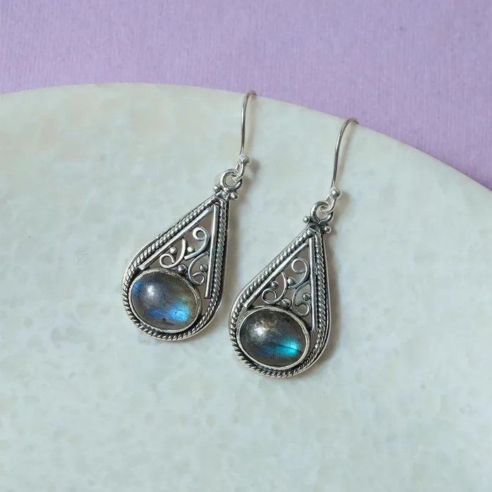 Labradorite Solid 925 Sterling Silver Teardrop Dangle Earrings YoTreasure Earrings