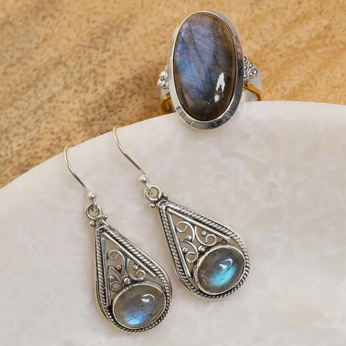 Labradorite Solid 925 Sterling Silver Teardrop Dangle Earrings YoTreasure Earrings