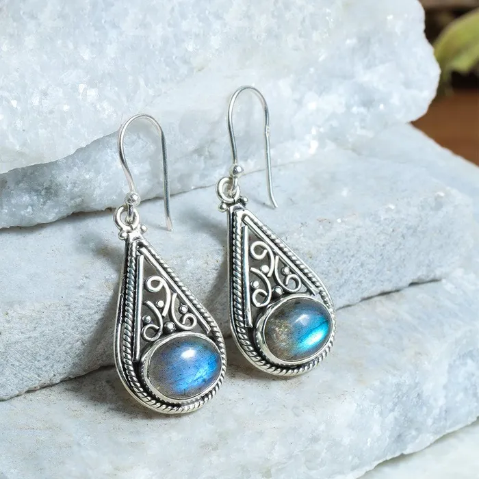 Labradorite Solid 925 Sterling Silver Teardrop Dangle Earrings YoTreasure Earrings