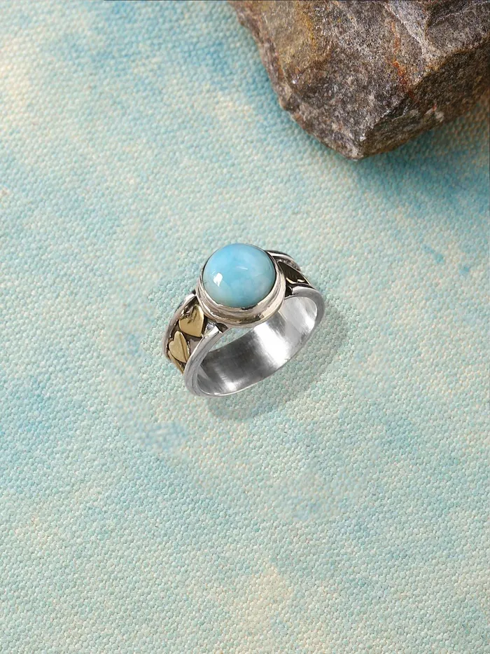Larimar Solid 925 Sterling Silver Brass Gemstone Heart Ring Jewelry YoTreasure Rings Larimar Solid 925 Sterling Silver Brass Gemstone Heart Ring Jewelry YoTreasure Rings