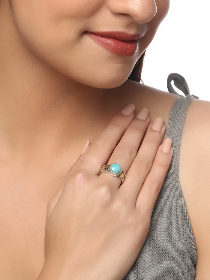 Larimar Solid 925 Sterling Silver Brass Gemstone Heart Ring Jewelry YoTreasure Rings