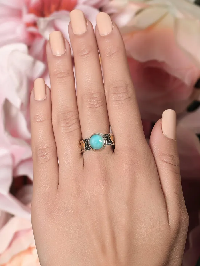 Larimar Solid 925 Sterling Silver Brass Gemstone Heart Ring Jewelry YoTreasure Rings