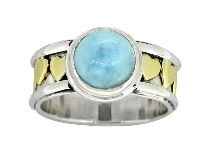 Larimar Solid 925 Sterling Silver Brass Gemstone Heart Ring Jewelry YoTreasure Rings