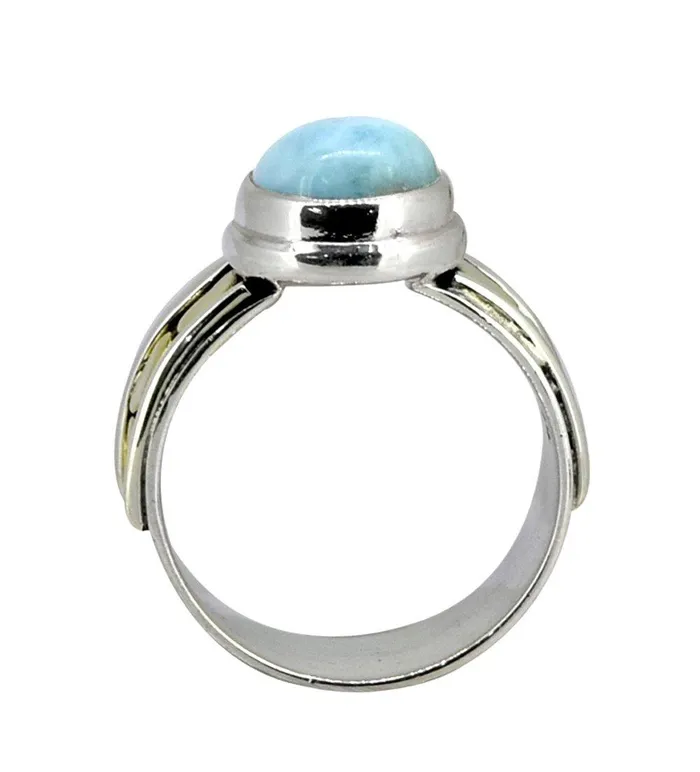 Larimar Solid 925 Sterling Silver Brass Gemstone Heart Ring Jewelry YoTreasure Rings