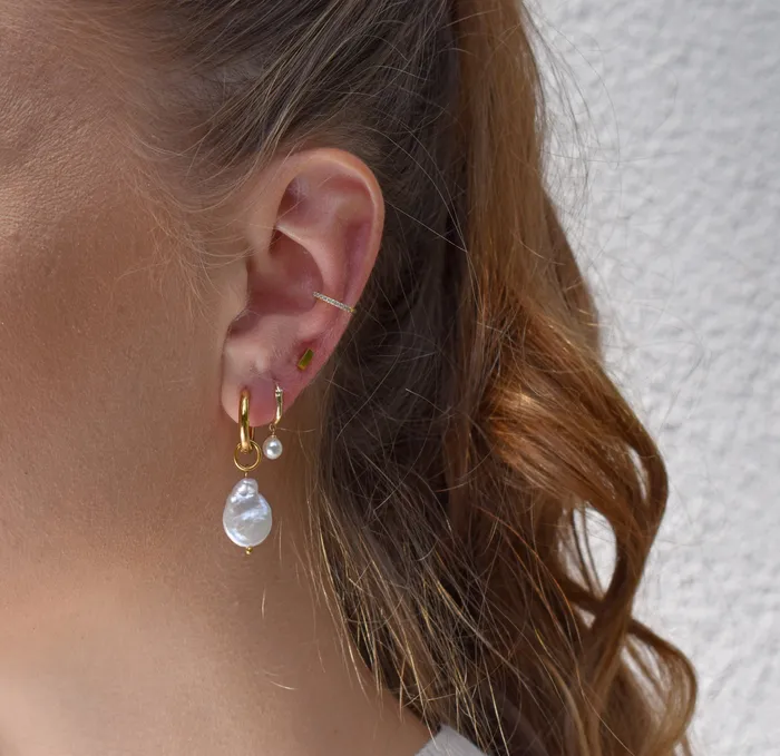 Mai Dsire Earrings ARIEL BAROQUE PEARL HUGGIE HOOP EARRINGS