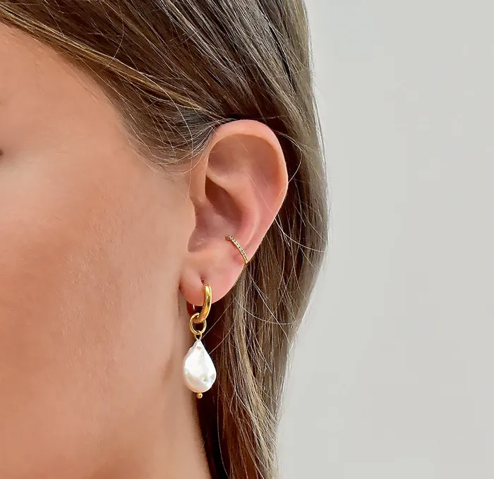Mai Dsire Earrings ARIEL BAROQUE PEARL HUGGIE HOOP EARRINGS