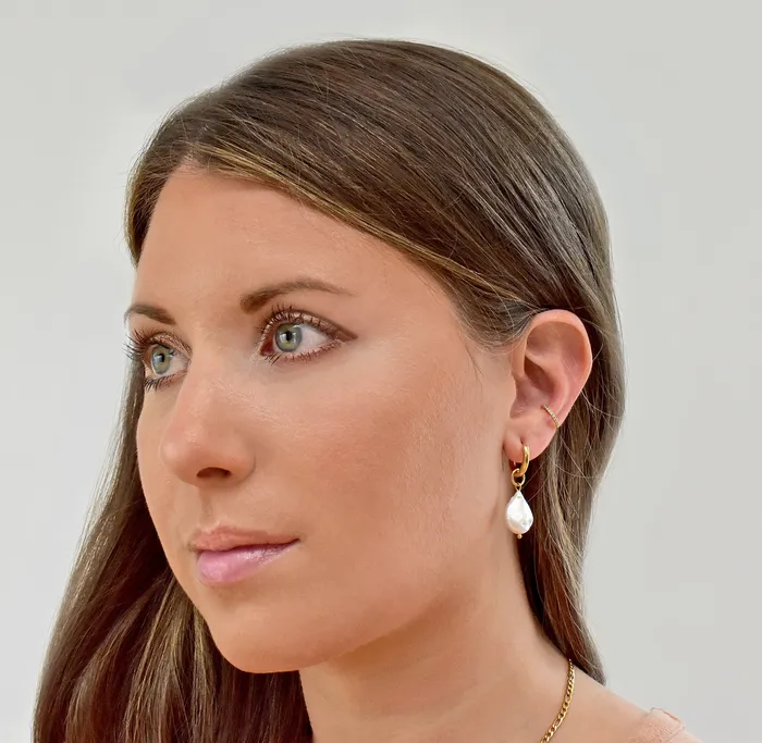 Mai Dsire Earrings ARIEL BAROQUE PEARL HUGGIE HOOP EARRINGS