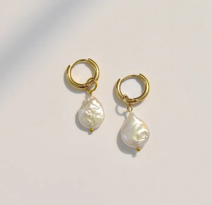Mai Dsire Earrings ARIEL BAROQUE PEARL HUGGIE HOOP EARRINGS