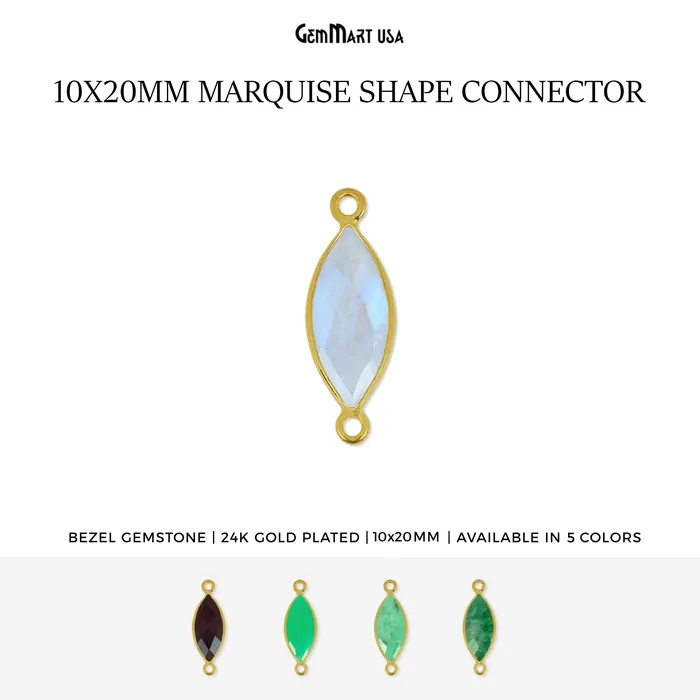 Marquise 10x20mm Gold Bezel Double Bail Gemstone Connector GemMartUSA PreStyled Sets