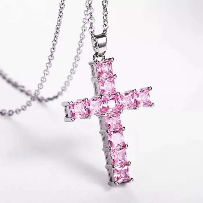 Minx London Necklaces Pink Diamond Cross Necklace Cross Necklace Women Cross Chain Cross Necklace Diamond Cross Pendant Diamond Cross Pendant
