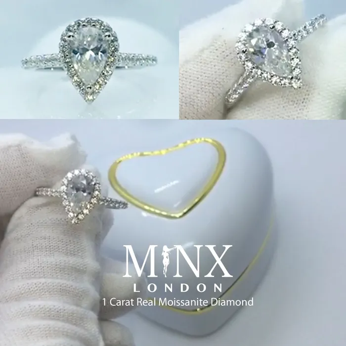 Minx London Rings 1ct Engagement Ring Teardrop Engagement Ring Womens Wedding Ring Moissanite Ring Moissanite Engagement Ring Pear Engagement Ring
