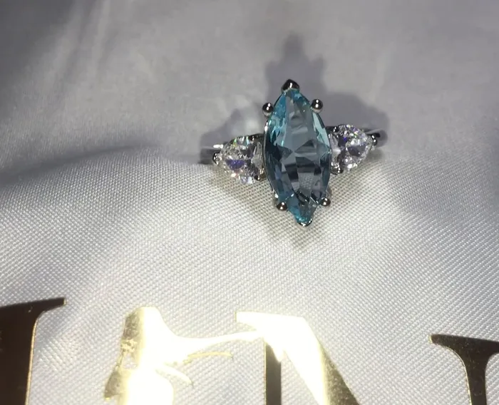 Minx London Rings Aquamarine Ring Aquamarine Diamond Ring Aquamarine with Diamond Ring Marquise Ring Blue Diamond Ring Aquamarine Engagement Ring