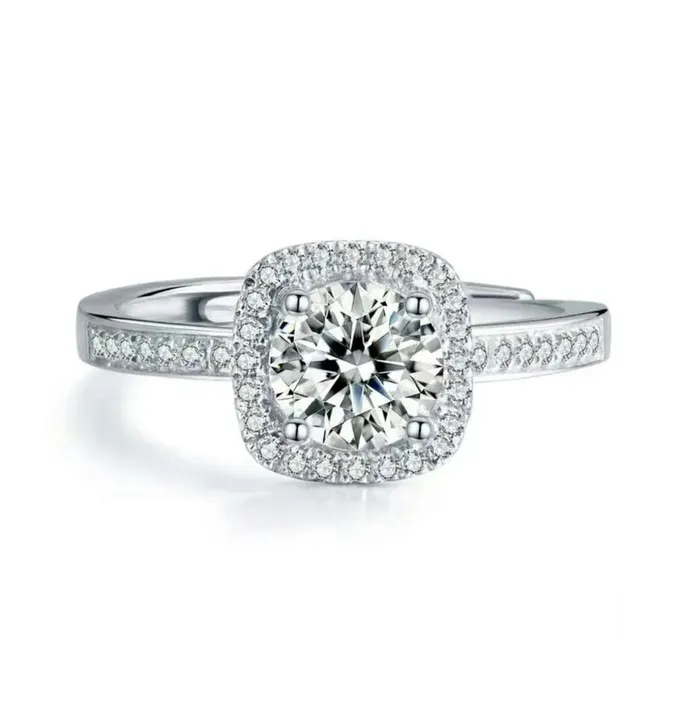 Moissanite Engagement Ring 1ct Womens Engagement Ring Halo Wedding Ring Moissanite Ring Moissanite Rings Womens Diamond Ring Minx London Rings