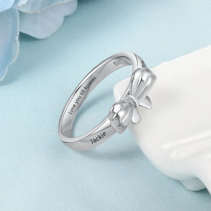 Necklaces customjewelryan Personalized Name Engraved Bowknot Rings Fashion Jewelry Gift for Best friends Siblings Parents