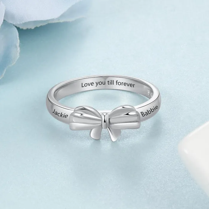 Necklaces customjewelryan Personalized Name Engraved Bowknot Rings Fashion Jewelry Gift for Best friends Siblings Parents