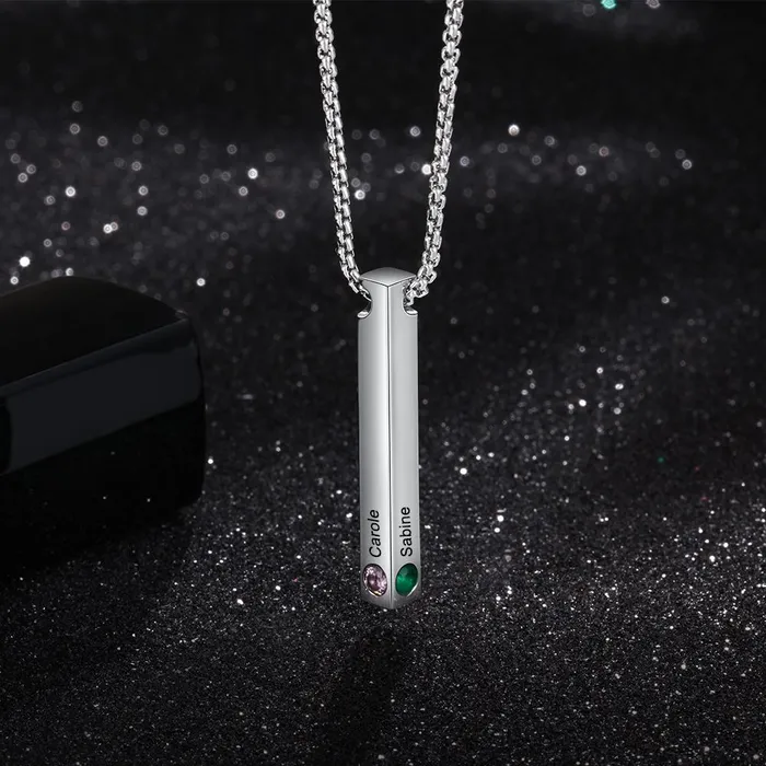 Necklaces customjewelryan Personalized Stainless Steel Custom Name Bar Necklace Engrave Name Custom 4 Sides Birthstone Vertical Bar Pendant