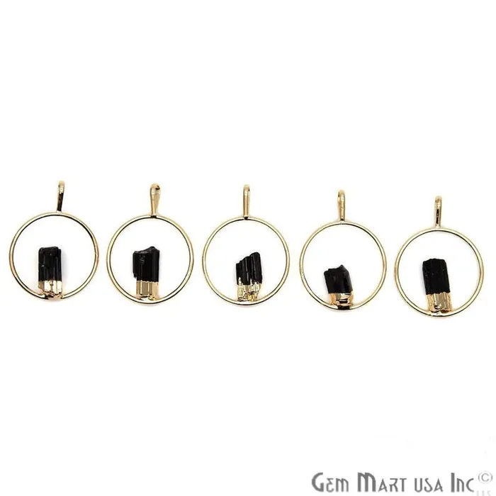 Necklaces GemMartUSA DIY Stalagmite Black Tourmaline Gold Electroplated Gemstone Pendant