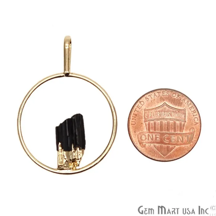 Necklaces GemMartUSA DIY Stalagmite Black Tourmaline Gold Electroplated Gemstone Pendant